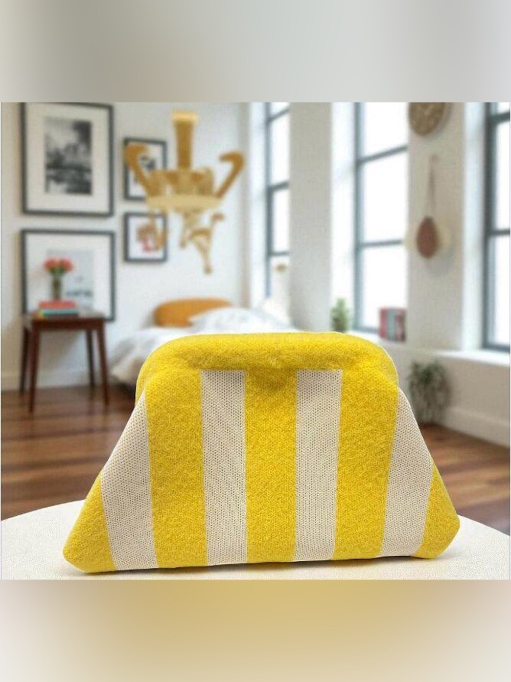 A Classy Chic Boutique Yellow and White Striped Accent Pillow